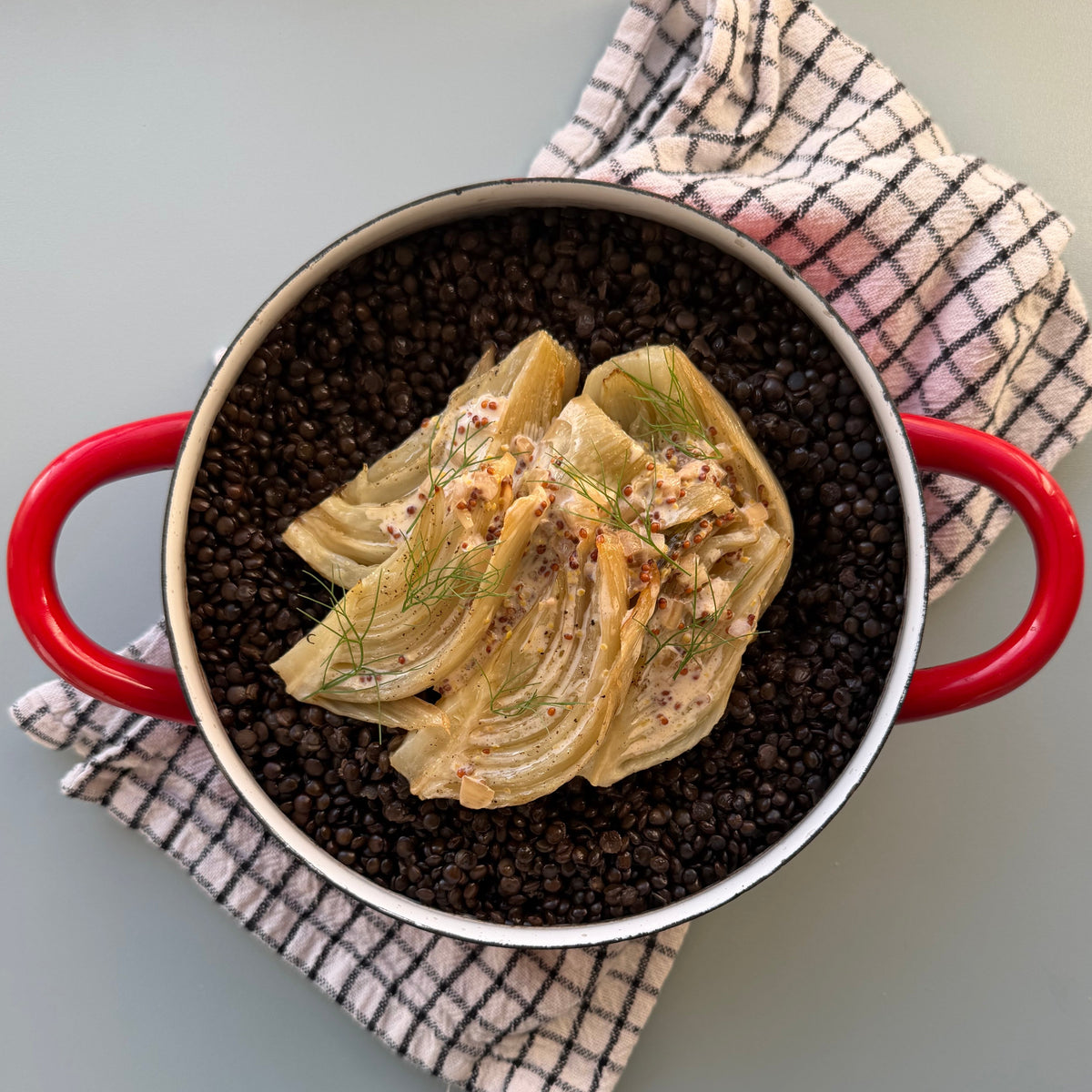 LENTILS WITH BRAISED FENNEL & MUSTARD SAUCE